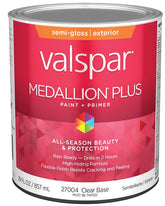 Valspar Medallion Plus 2600 028.0027004.005 Latex Paint, Acrylic Base, Semi-Gloss Sheen, Clear Base, 1 qt